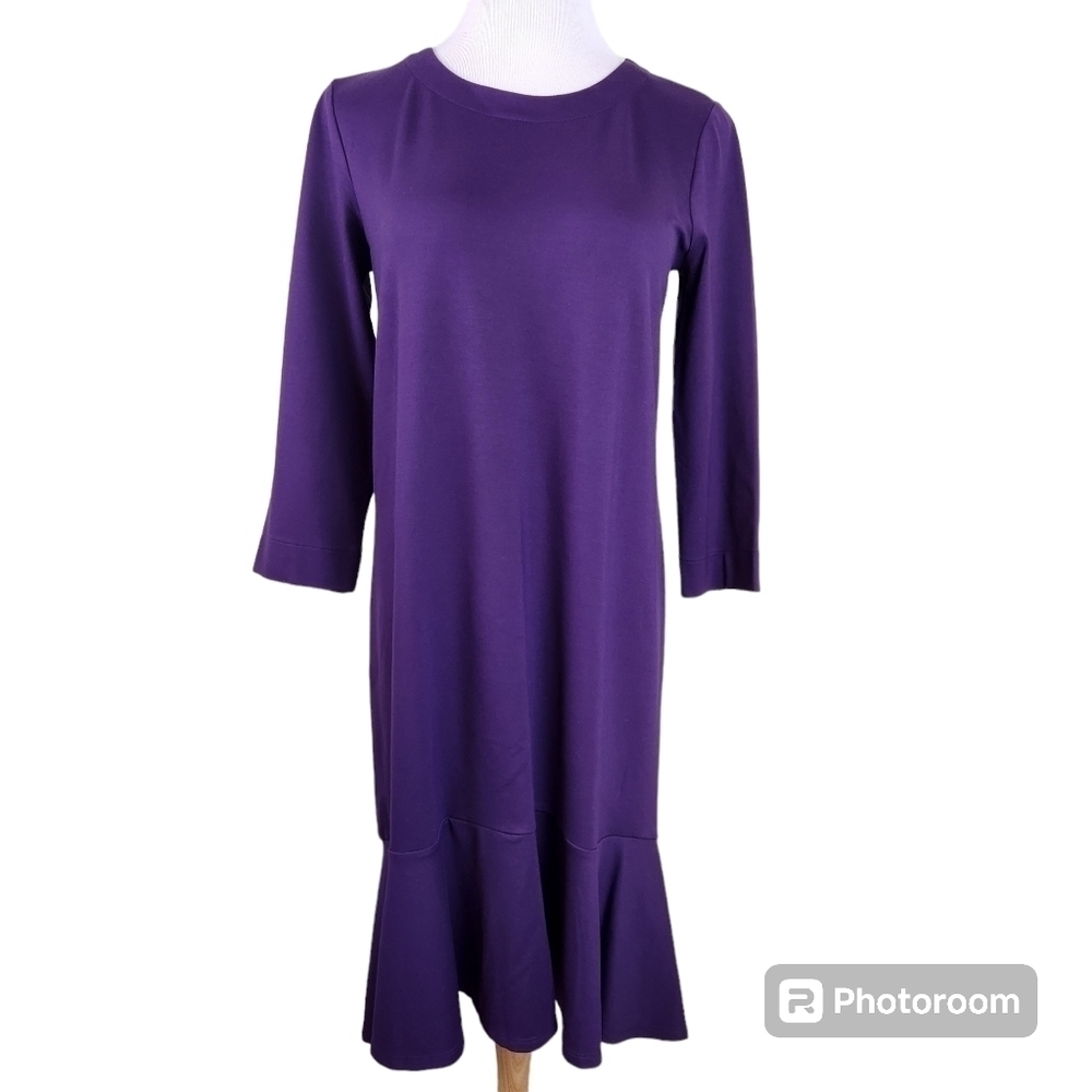 NWT J Jill Ruffle Hem Dress Blackberry Purole Stretch, sz S
